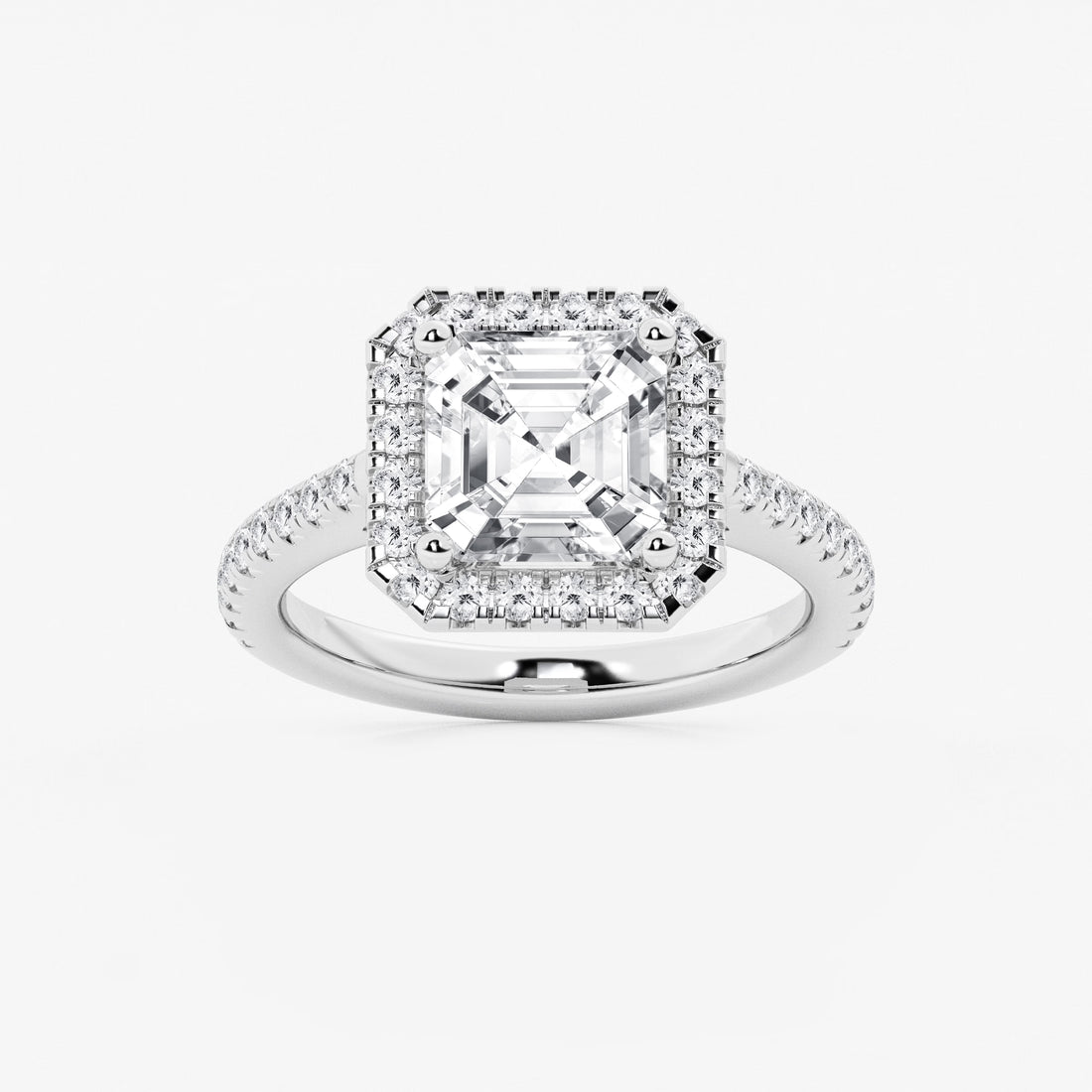 Étoile Asscher Lab Grown Diamond French Pavé Halo Engagement Ring