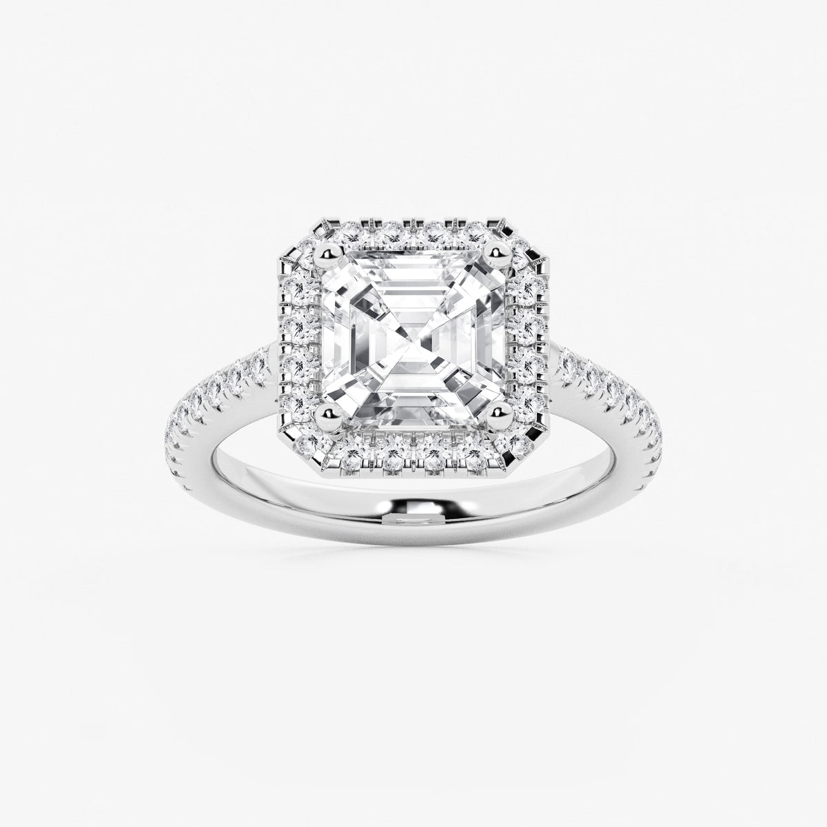 Étoile Asscher Lab Grown Diamond French Pavé Halo Engagement Ring