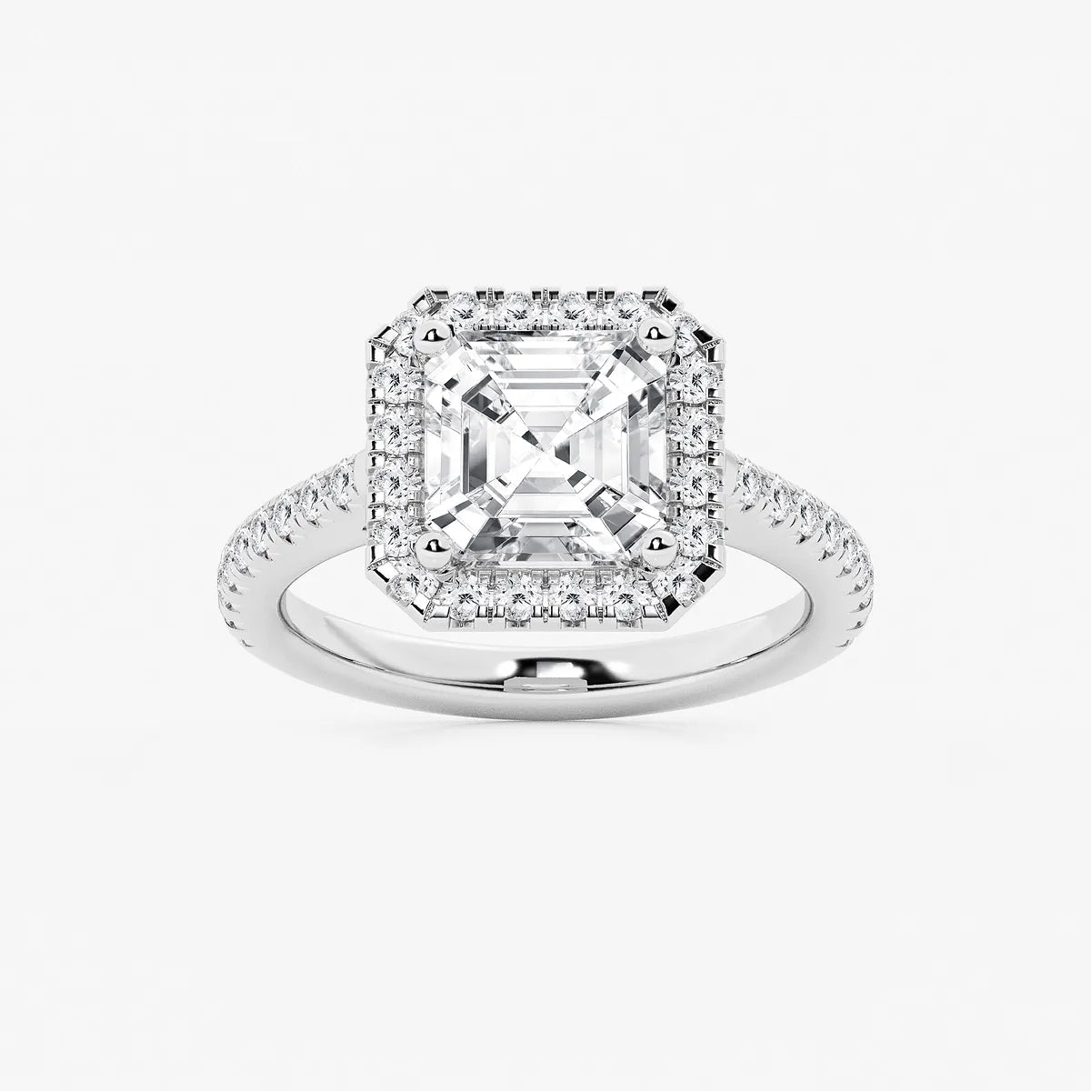Étoile Asscher Lab Grown Diamond French Pavé Halo Engagement Ring