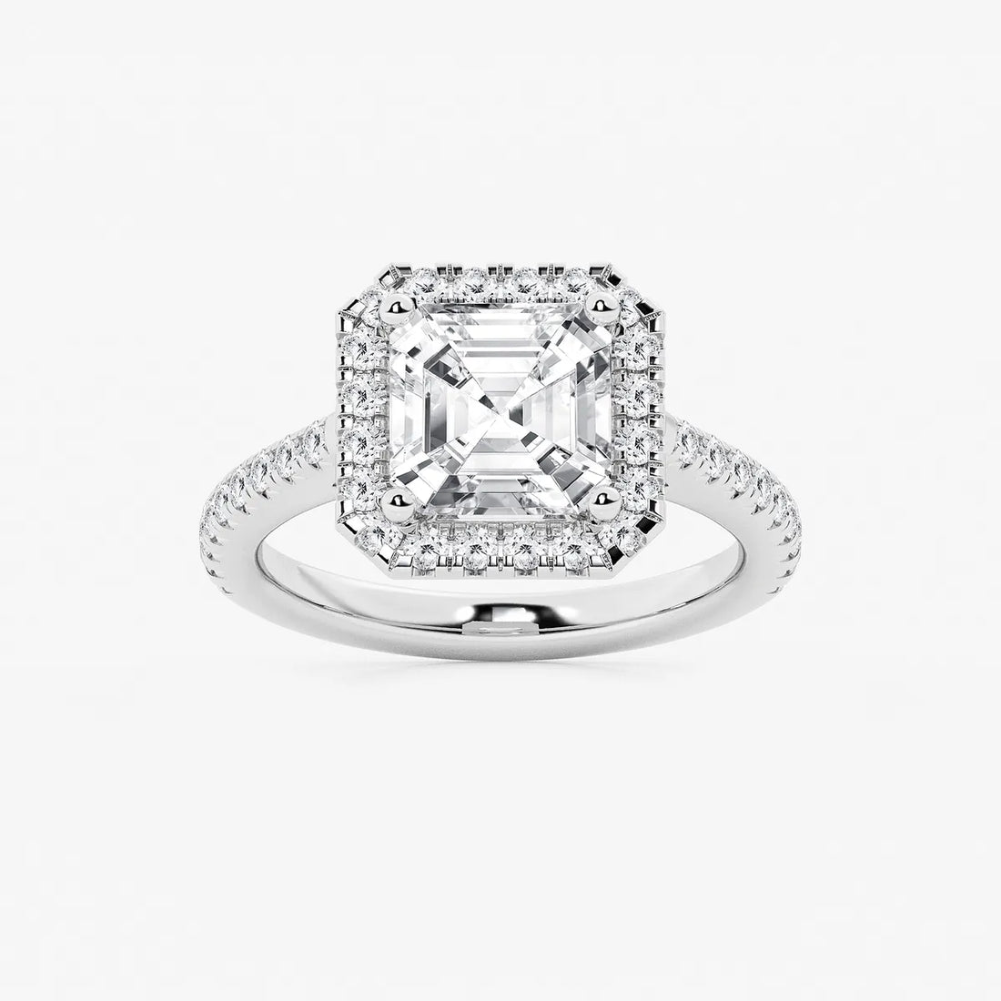 Étoile Asscher Lab Grown Diamond French Pavé Halo Engagement Ring