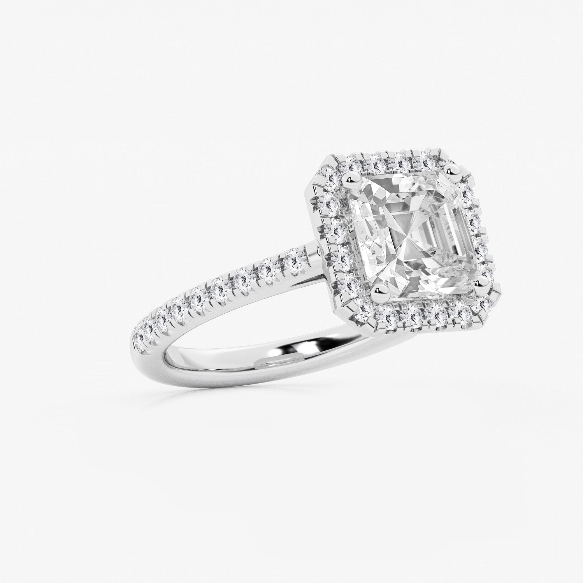 Étoile Asscher Lab Grown Diamond French Pavé Halo Engagement Ring