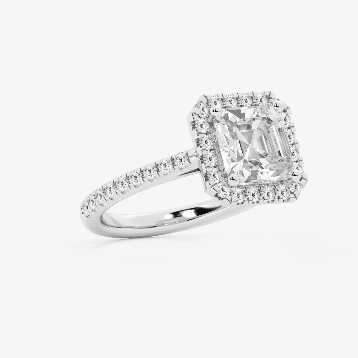 Étoile Asscher Lab Grown Diamond French Pavé Halo Engagement Ring