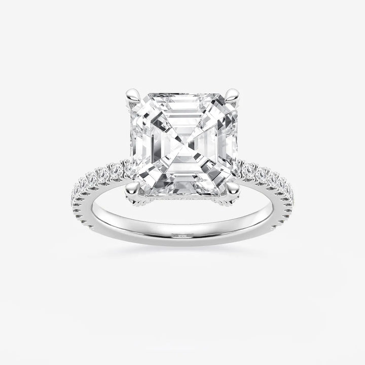 Celestique Asscher Lab Grown Diamond Hidden Halo Engagement Ring