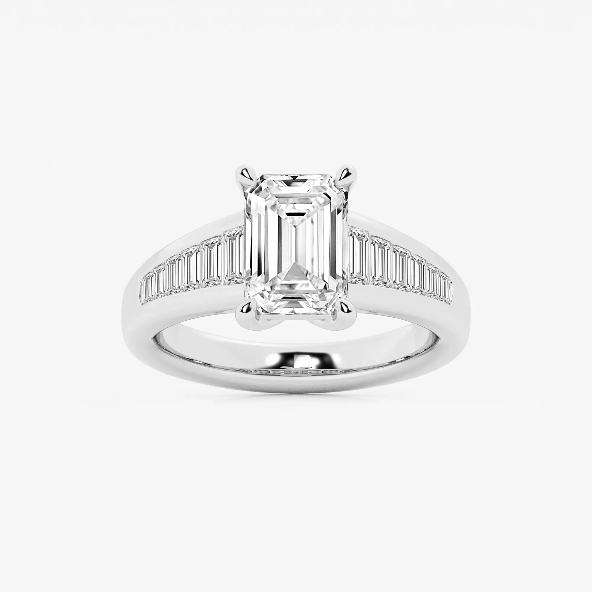 Emerald Cut Solitaire Engagement Ring Channel Set Baguette Diamond Band