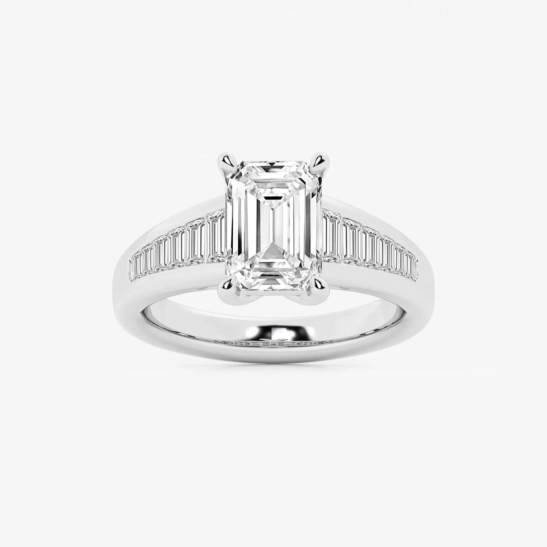 Emerald Cut Solitaire Engagement Ring Channel Set Baguette Diamond Band