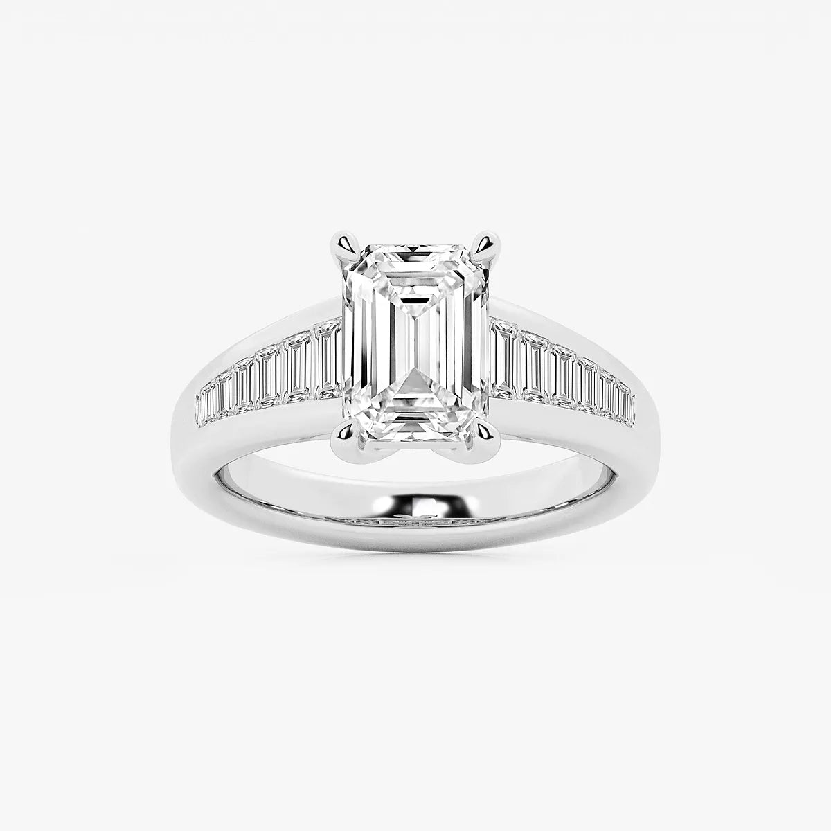 Emerald Cut Solitaire Engagement Ring Channel Set Baguette Diamond Band