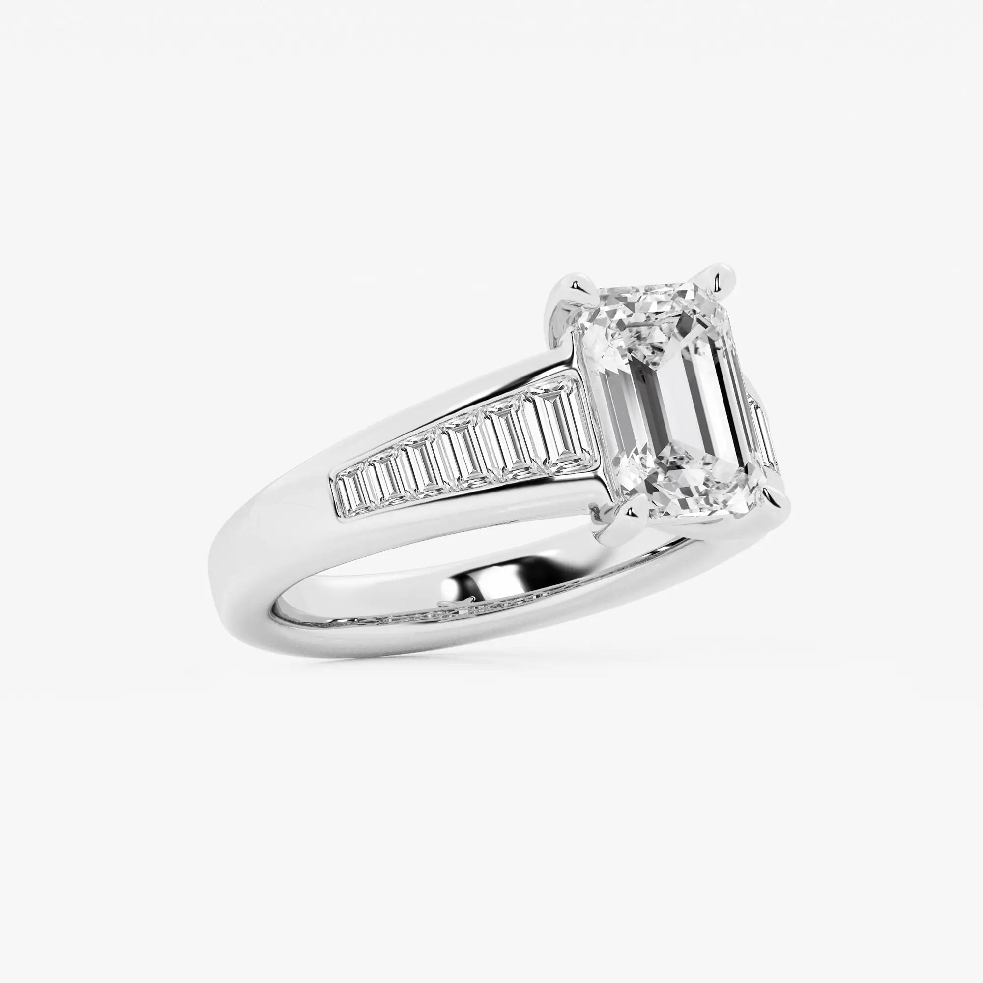 Emerald Cut Solitaire Engagement Ring Channel Set Baguette Diamond Band