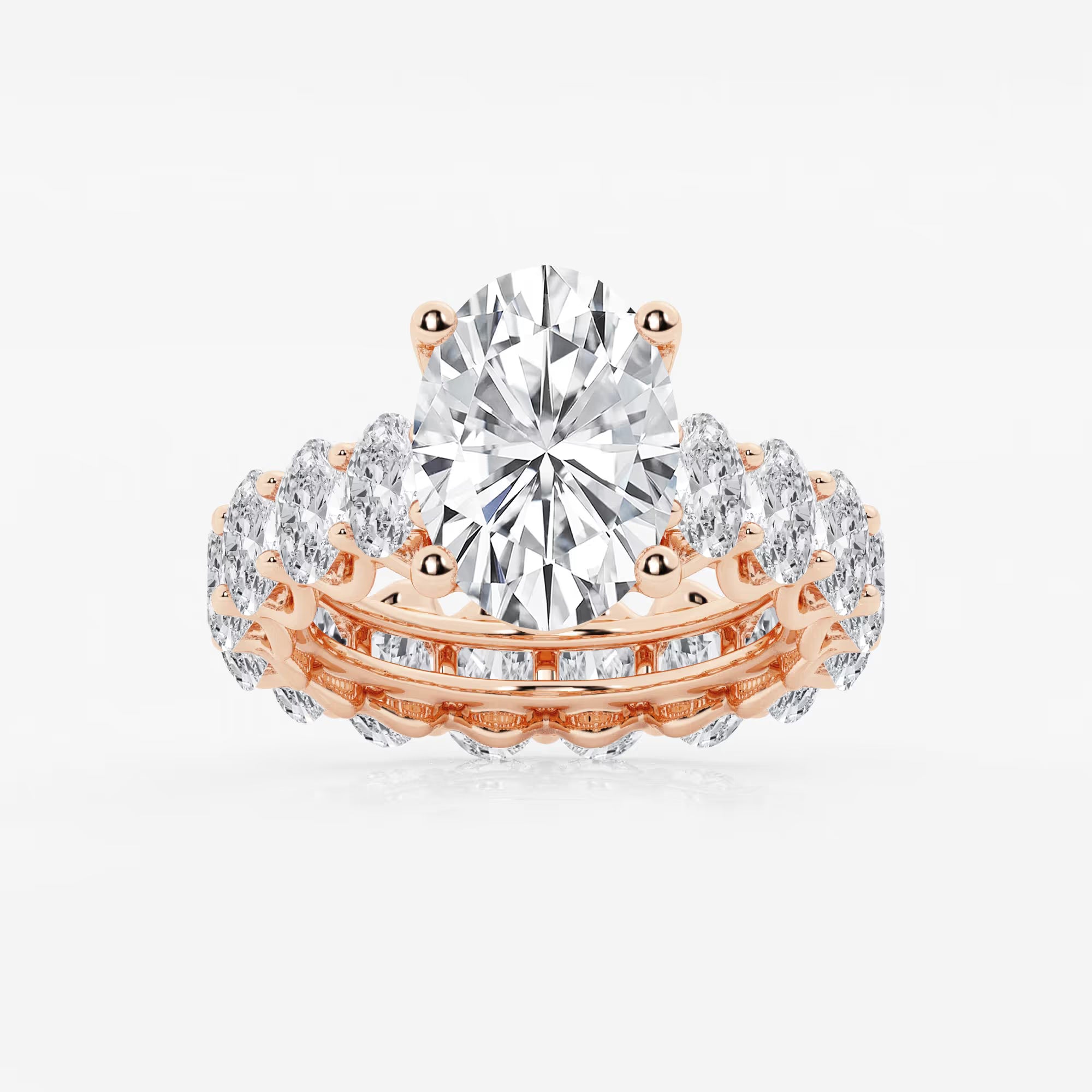 Luxury Oval Cut Lab-Grown Diamond Engagement Ring with Hidden Halo and Pavé Band
