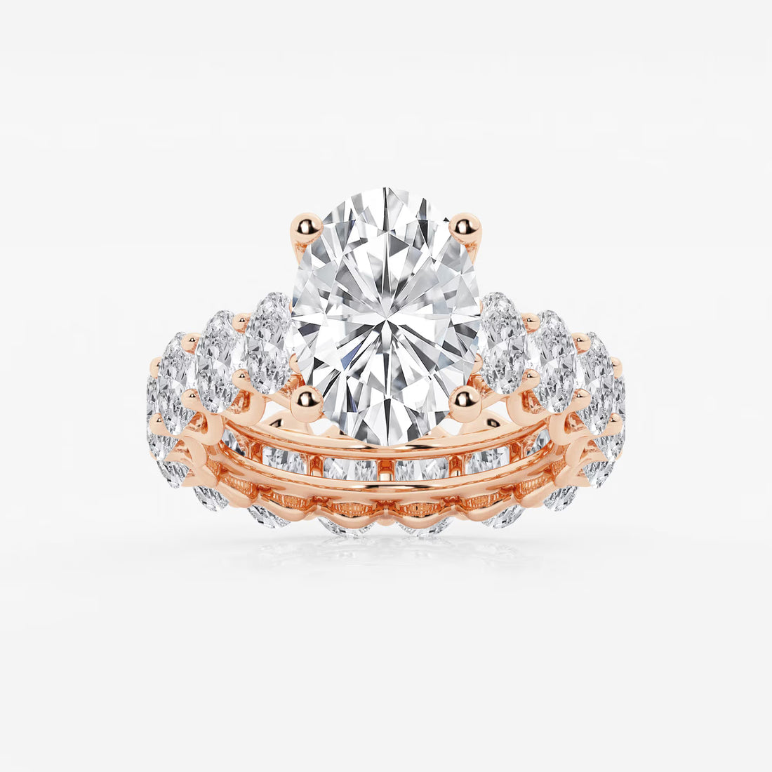 Luxury Oval Cut Lab-Grown Diamond Engagement Ring with Hidden Halo and Pavé Band