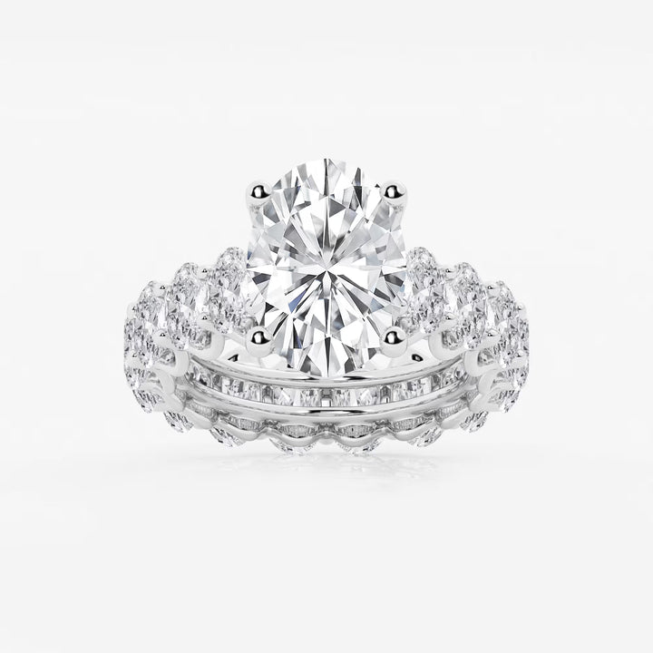 Luxury Oval Cut Lab-Grown Diamond Engagement Ring with Hidden Halo and Pavé Band