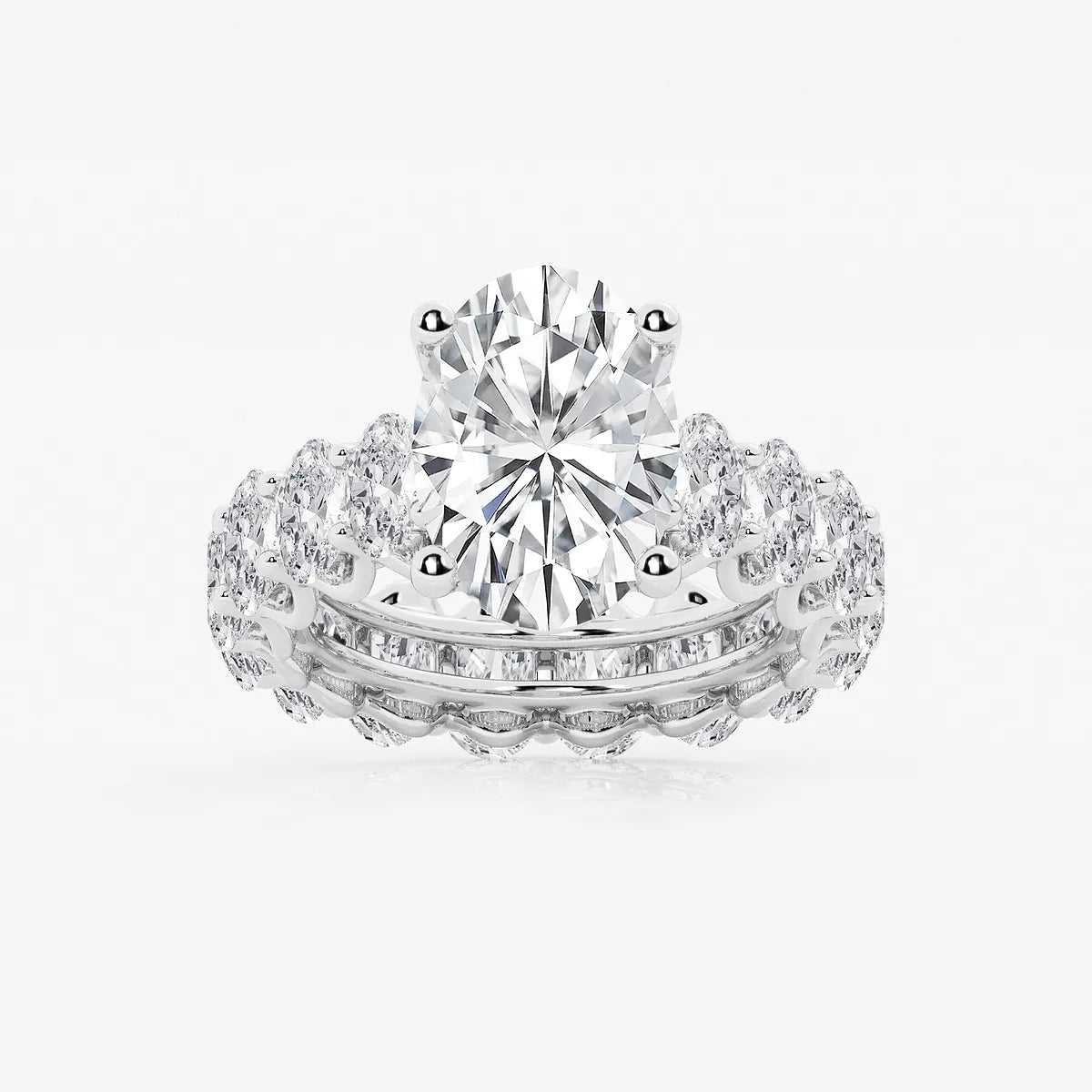 Luxury Oval Cut Lab-Grown Diamond Engagement Ring with Hidden Halo and Pavé Band