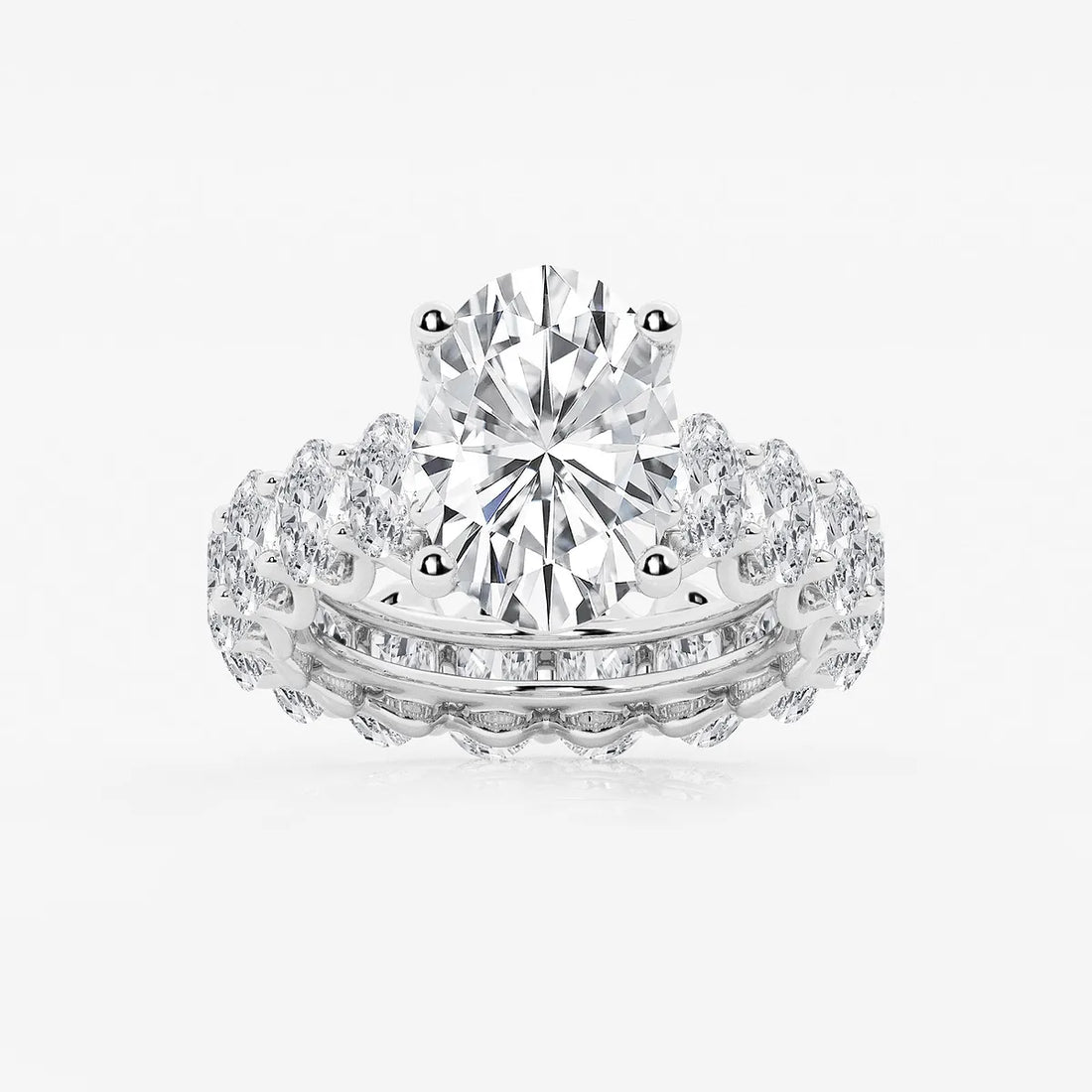 Luxury Oval Cut Lab-Grown Diamond Engagement Ring with Hidden Halo and Pavé Band