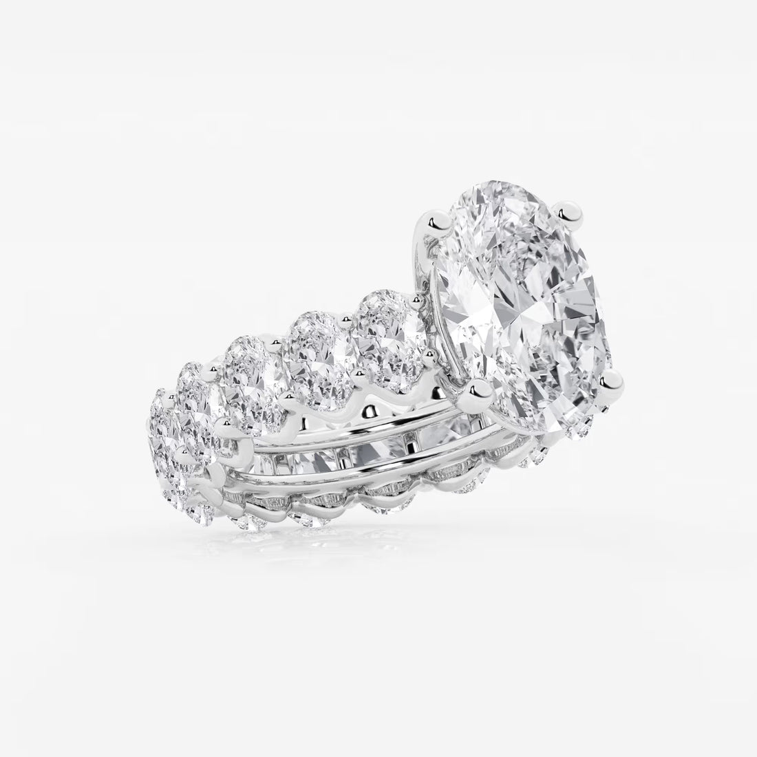 Luxury Oval Cut Lab-Grown Diamond Engagement Ring with Hidden Halo and Pavé Band