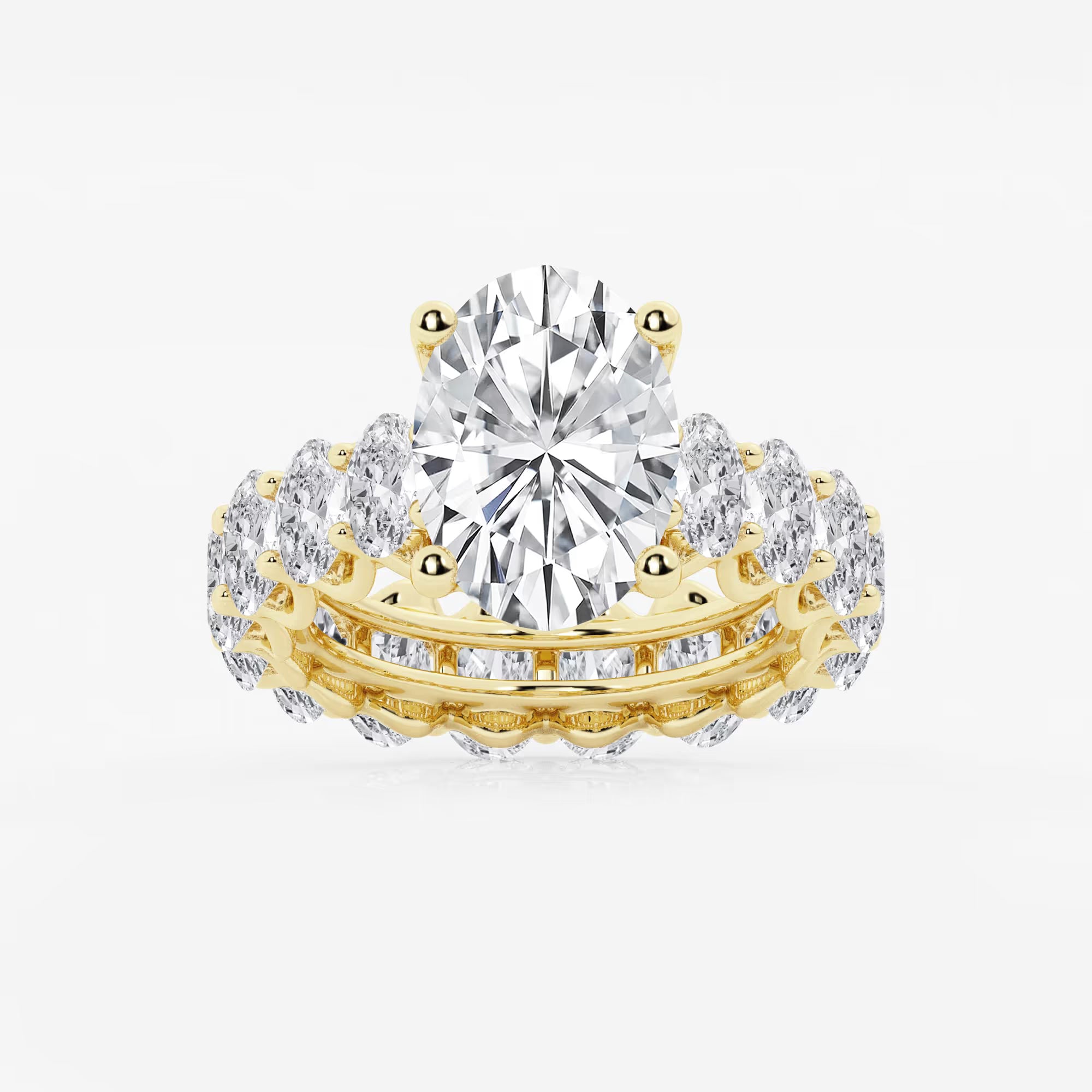 Luxury Oval Cut Lab-Grown Diamond Engagement Ring with Hidden Halo and Pavé Band