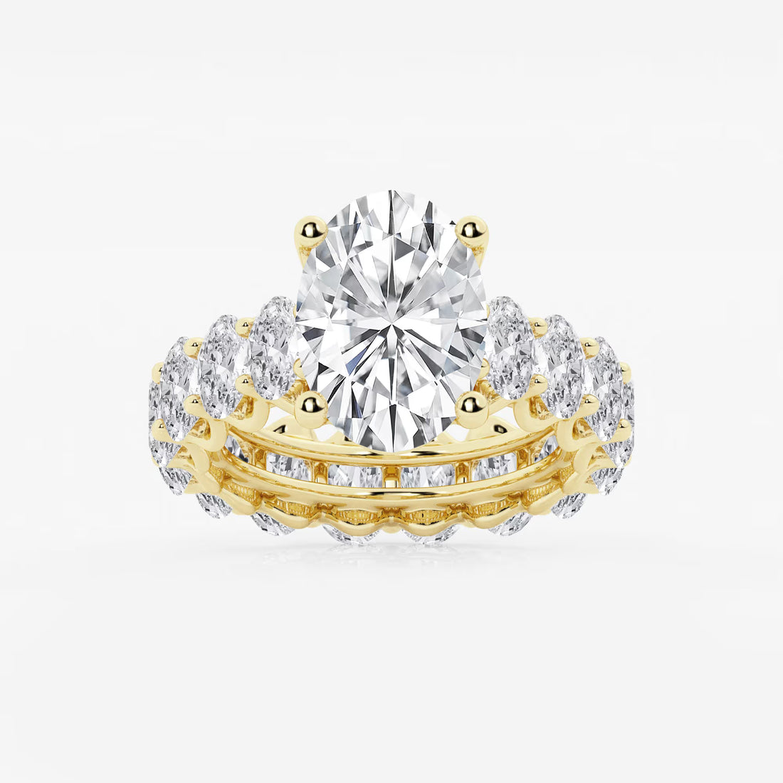 Luxury Oval Cut Lab-Grown Diamond Engagement Ring with Hidden Halo and Pavé Band
