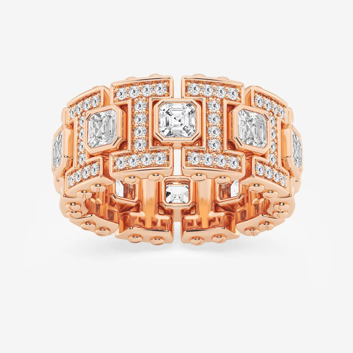 Refined Asscher Lab Grown Diamond Bezel Set Eternity Band in Yellow Gold