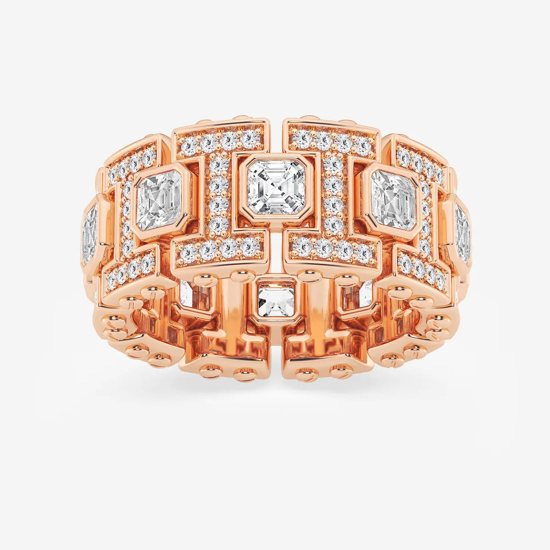 Refined Asscher Lab Grown Diamond Bezel Set Eternity Band in Yellow Gold