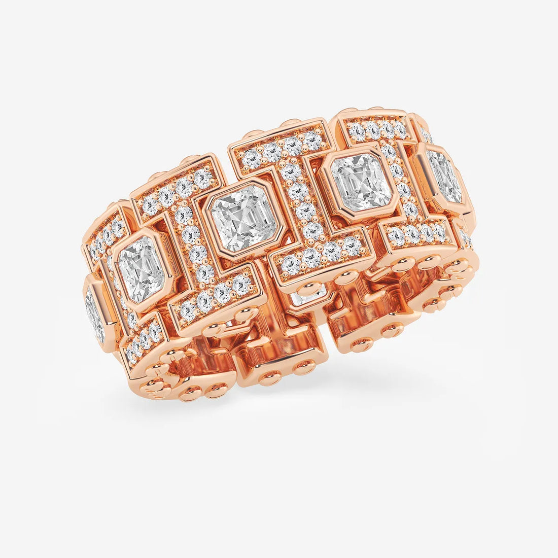 Refined Asscher Lab Grown Diamond Bezel Set Eternity Band in Yellow Gold