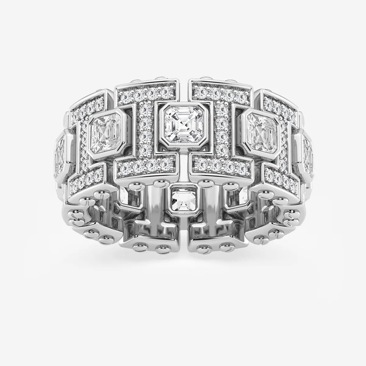 Refined Asscher Lab Grown Diamond Bezel Set Eternity Band in Yellow Gold
