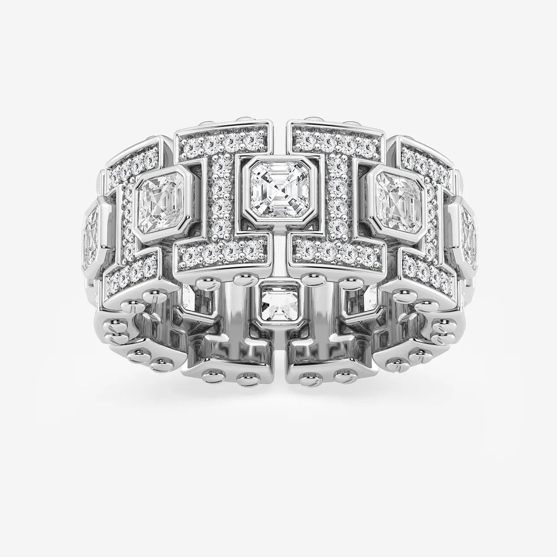 Refined Asscher Lab Grown Diamond Bezel Set Eternity Band in Yellow Gold