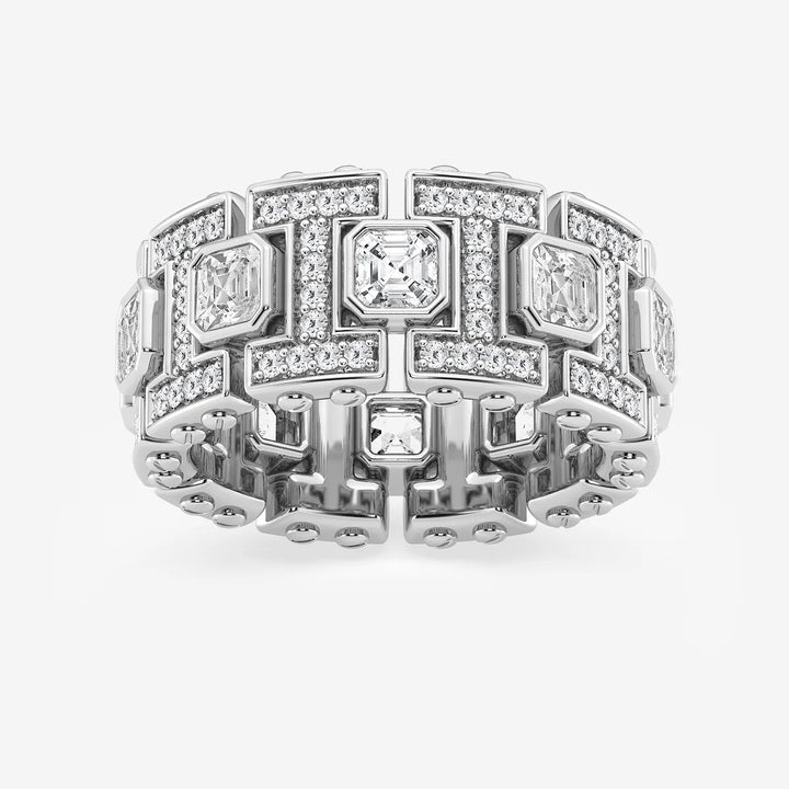 Refined Asscher Lab Grown Diamond Bezel Set Eternity Band in Yellow Gold