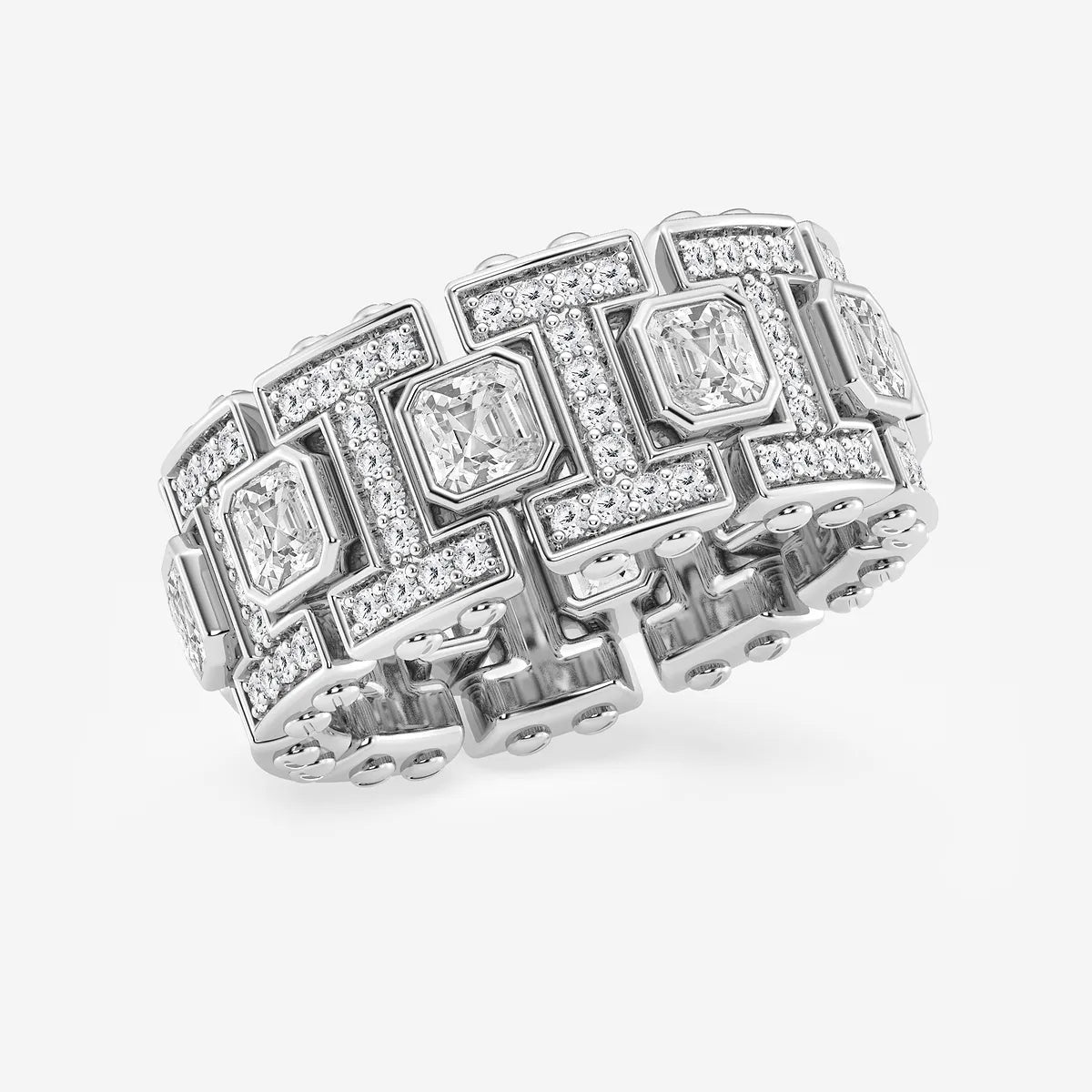 Refined Asscher Lab Grown Diamond Bezel Set Eternity Band in Yellow Gold