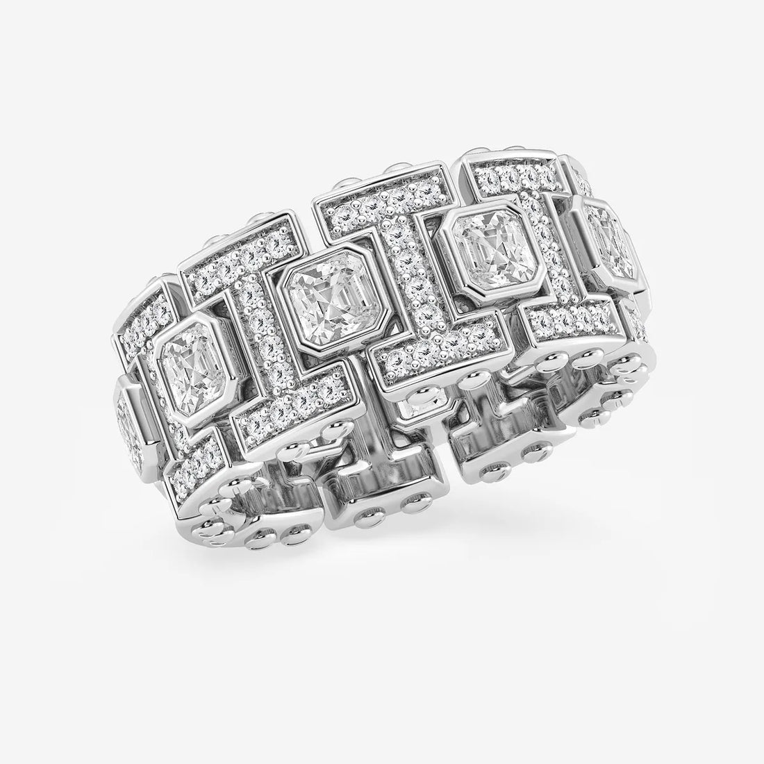 Refined Asscher Lab Grown Diamond Bezel Set Eternity Band in Yellow Gold