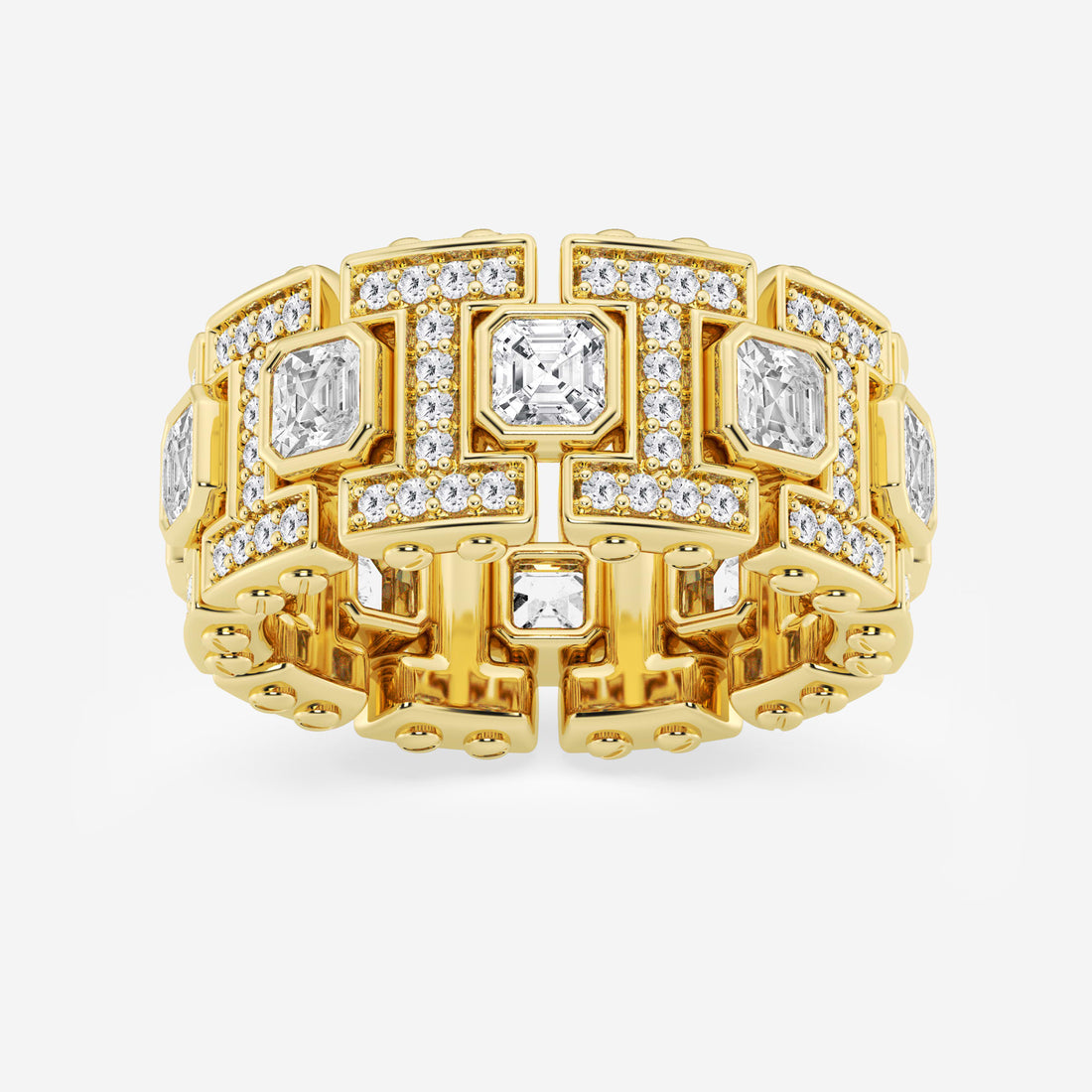 Refined Asscher Lab Grown Diamond Bezel Set Eternity Band in Yellow Gold