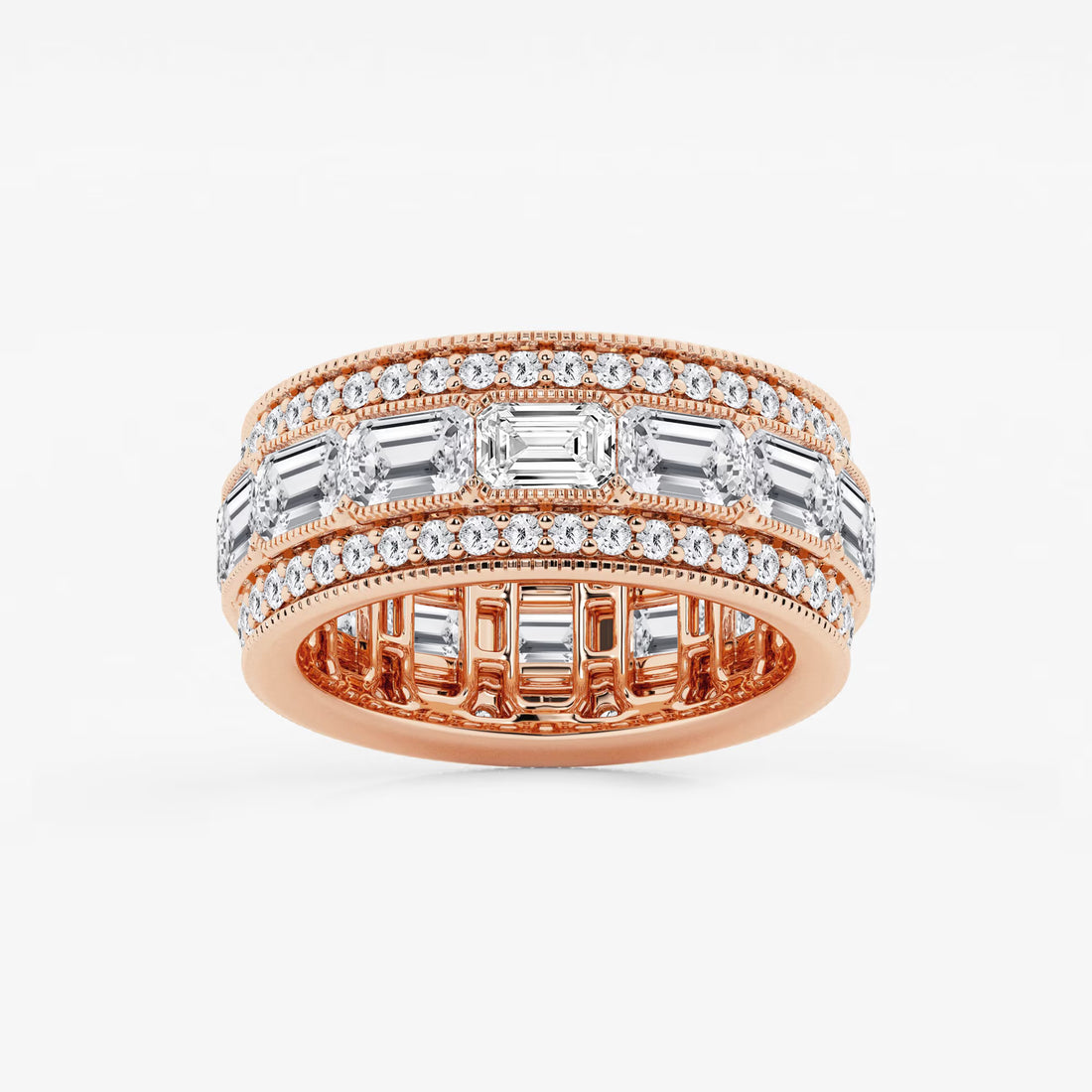 Trielle Luxe Emerald & Round Lab-Grown Diamond Triple Row Eternity Band