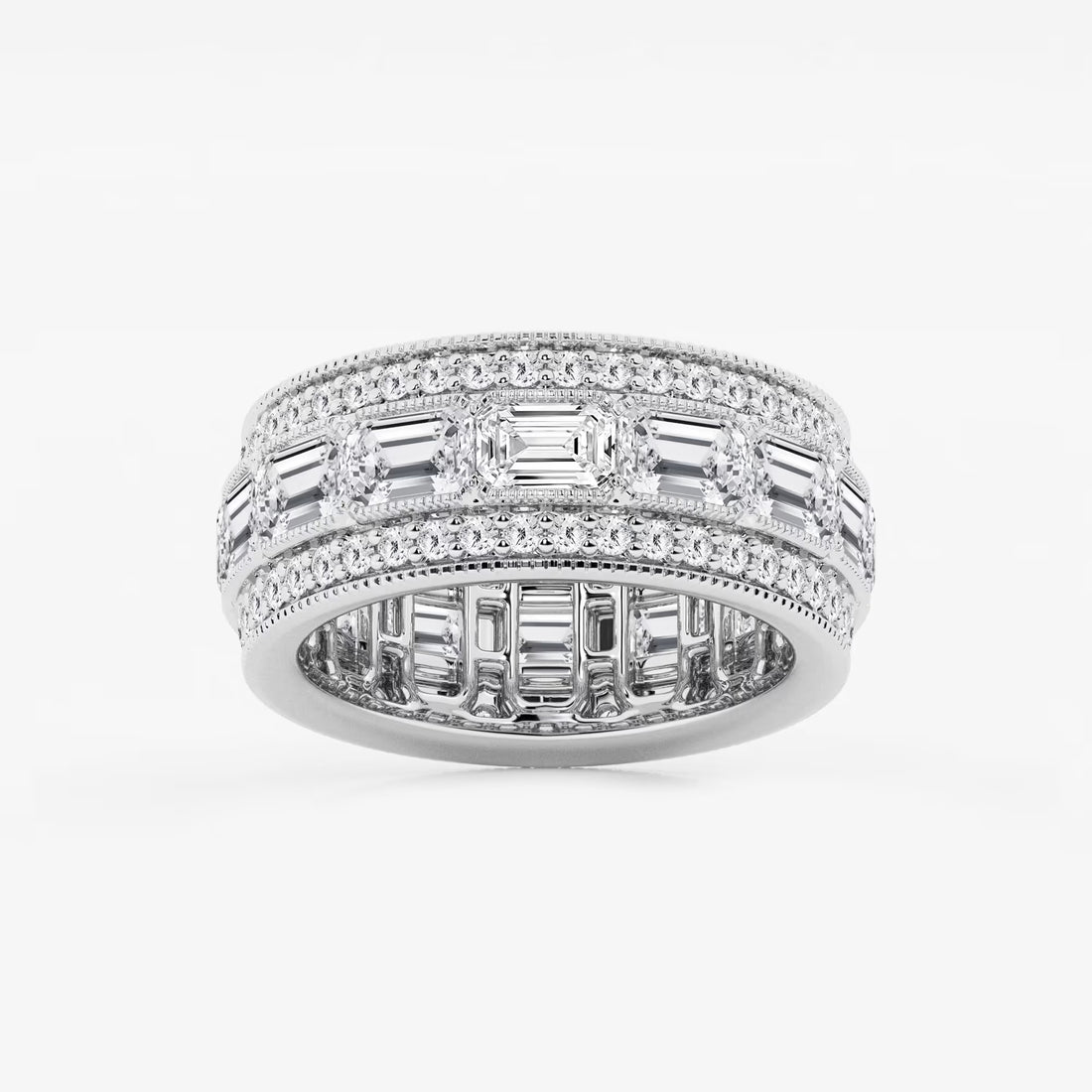 Trielle Luxe Emerald & Round Lab-Grown Diamond Triple Row Eternity Band
