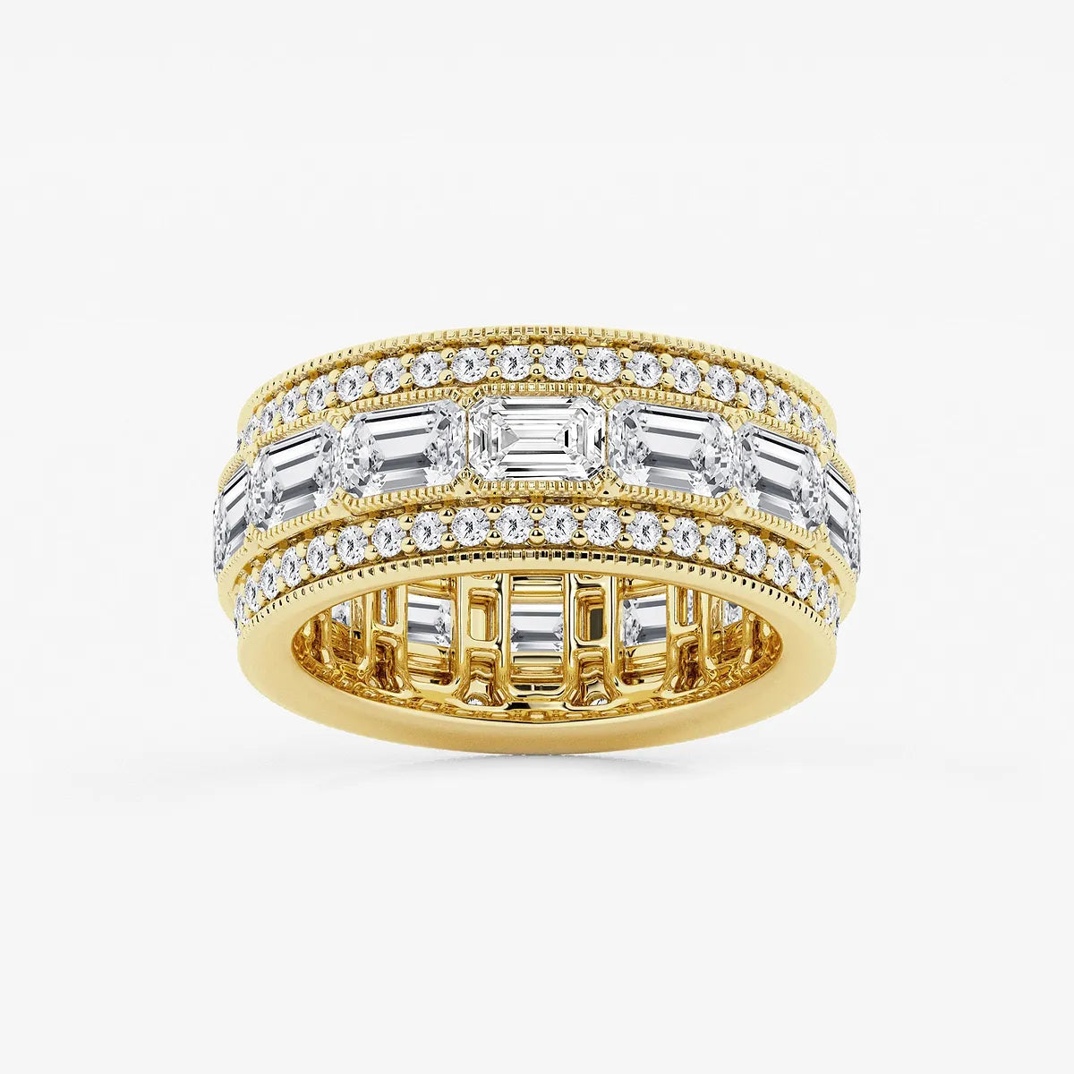 Trielle Luxe Emerald & Round Lab-Grown Diamond Triple Row Eternity Band