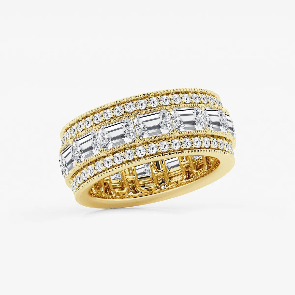 Trielle Luxe Emerald & Round Lab-Grown Diamond Triple Row Eternity Band