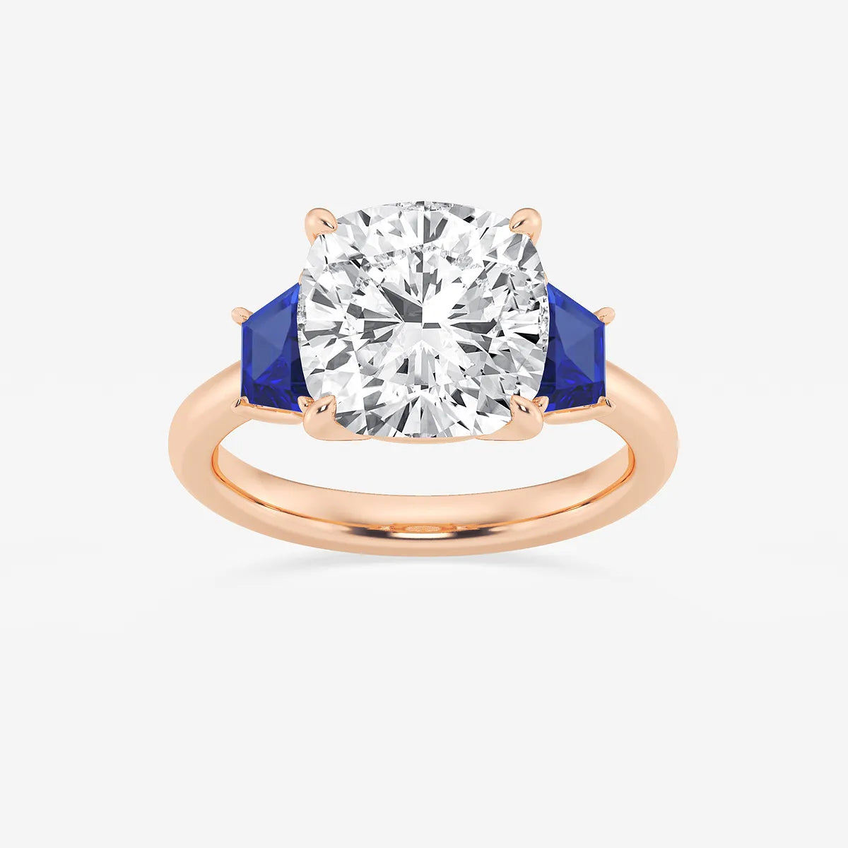 Cushion Lab-Grown Diamond & Trapezoid Sapphire Three-Stone Engagement Ring