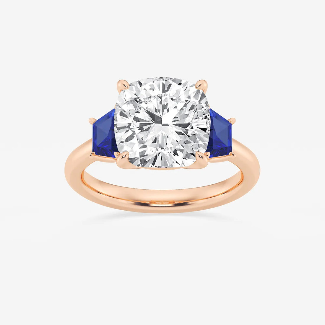 Cushion Lab-Grown Diamond & Trapezoid Sapphire Three-Stone Engagement Ring