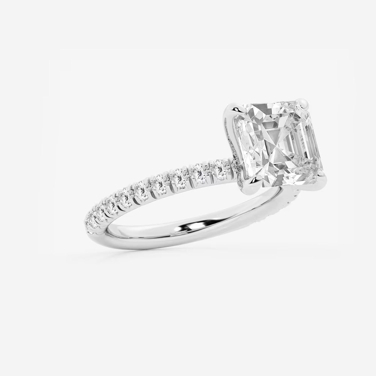 Asscher Lab Grown Diamond Side Stone Engagement Ring