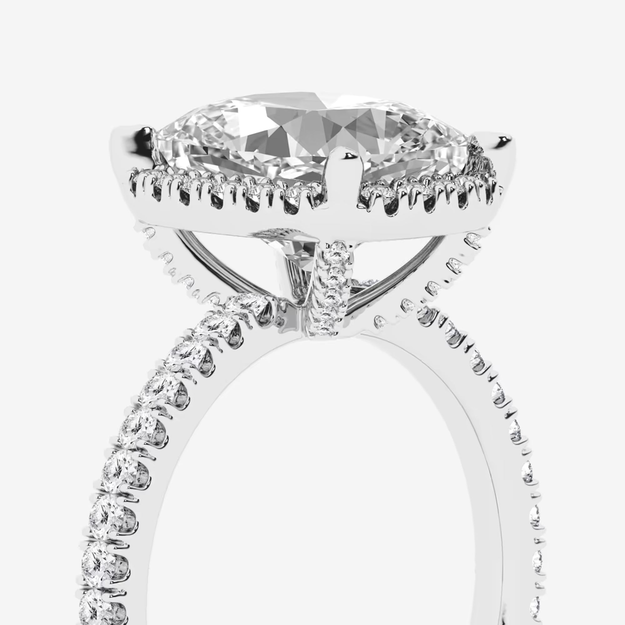 Celestique Elongated Cushion Lab-Grown Diamond Halo Engagement Ring with Pavé Accents
