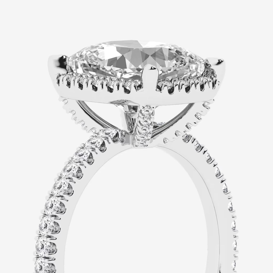 Celestique Elongated Cushion Lab-Grown Diamond Halo Engagement Ring with Pavé Accents
