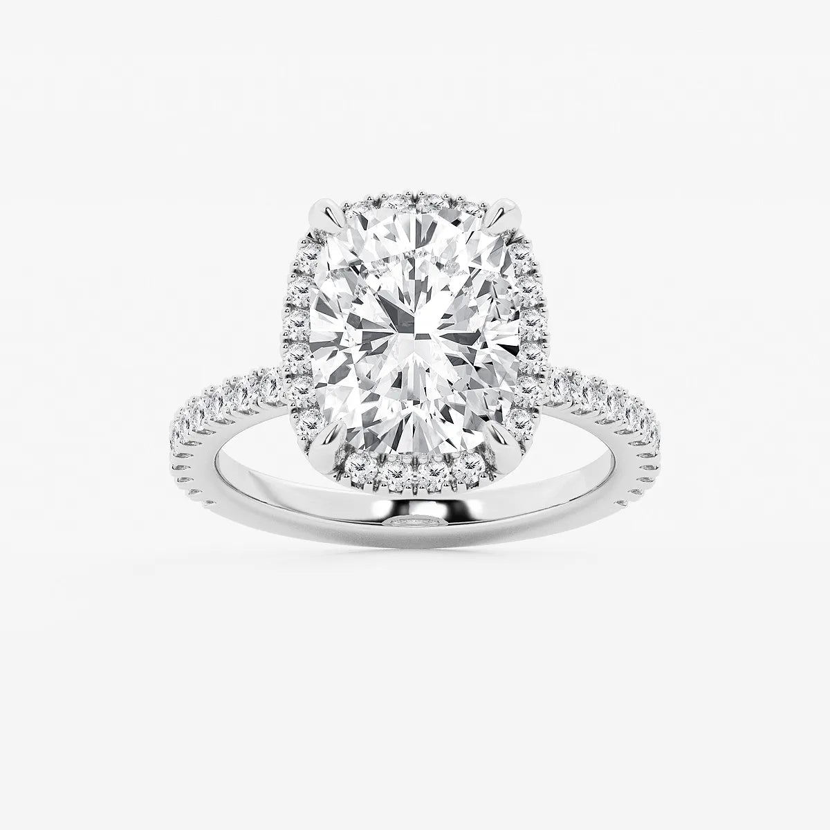 Celestique Elongated Cushion Lab-Grown Diamond Halo Engagement Ring with Pavé Accents