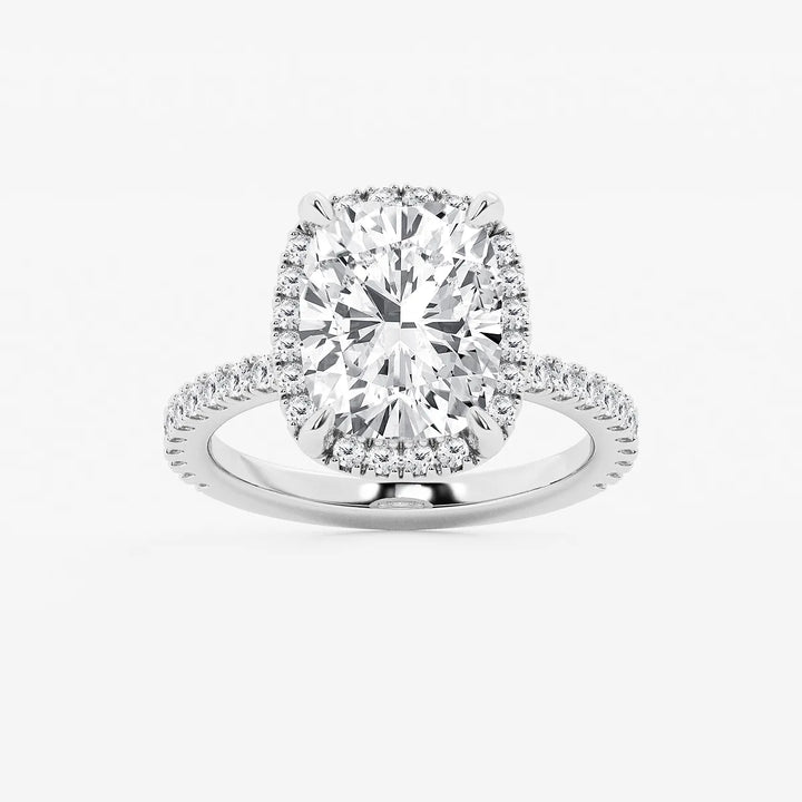 Celestique Elongated Cushion Lab-Grown Diamond Halo Engagement Ring with Pavé Accents
