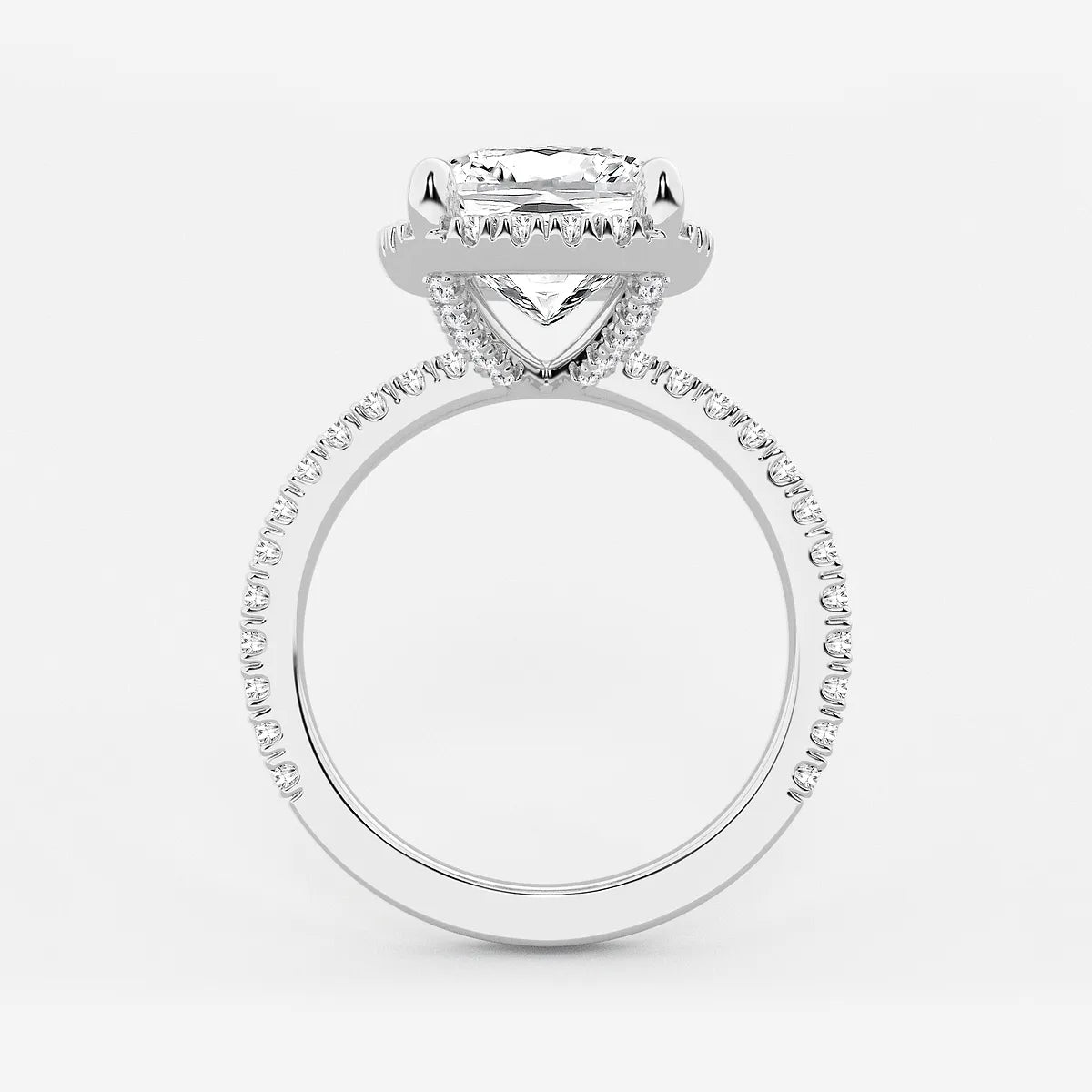 Celestique Elongated Cushion Lab-Grown Diamond Halo Engagement Ring with Pavé Accents