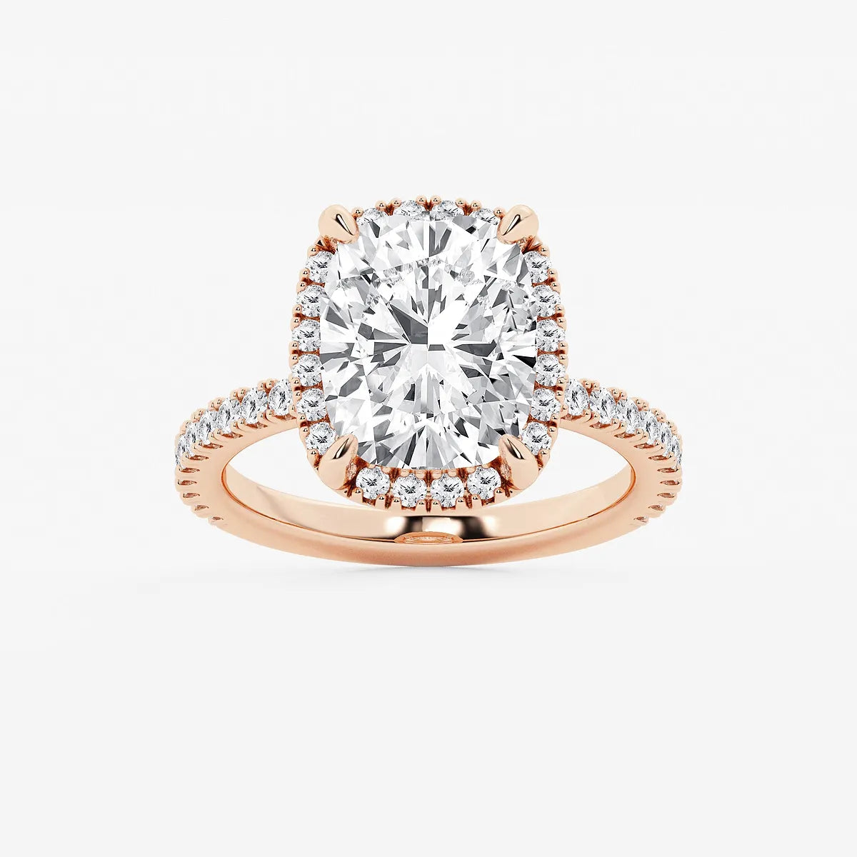 Celestique Elongated Cushion Lab-Grown Diamond Halo Engagement Ring with Pavé Accents