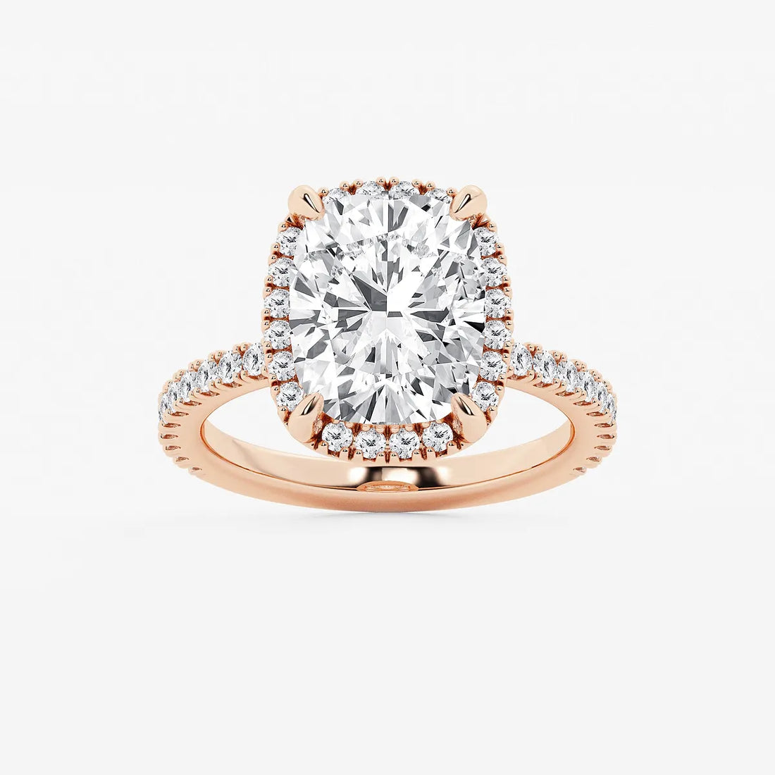 Celestique Elongated Cushion Lab-Grown Diamond Halo Engagement Ring with Pavé Accents