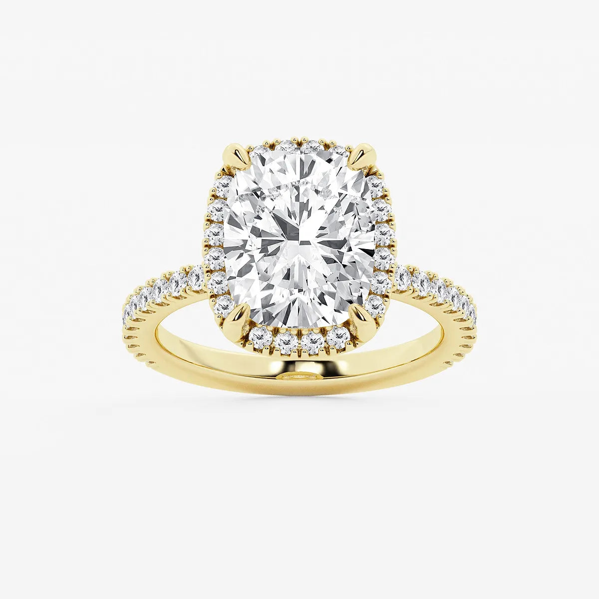 Celestique Elongated Cushion Lab-Grown Diamond Halo Engagement Ring with Pavé Accents