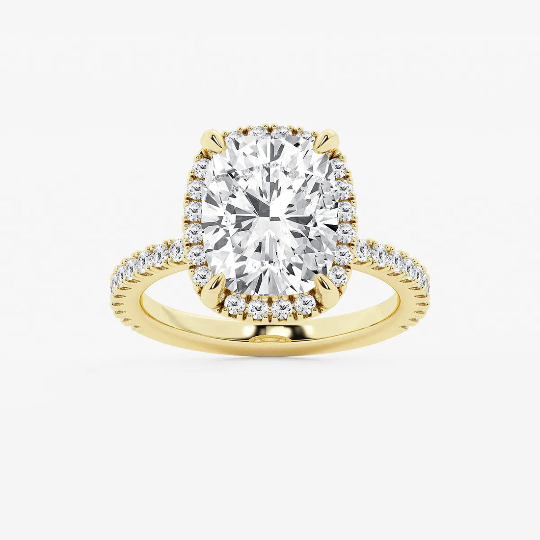 Celestique Elongated Cushion Lab-Grown Diamond Halo Engagement Ring with Pavé Accents