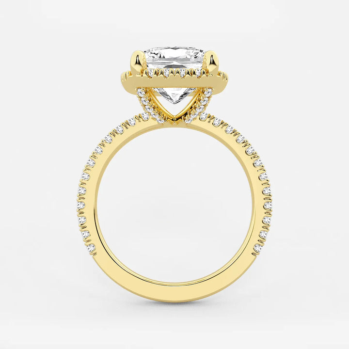 Celestique Elongated Cushion Lab-Grown Diamond Halo Engagement Ring with Pavé Accents