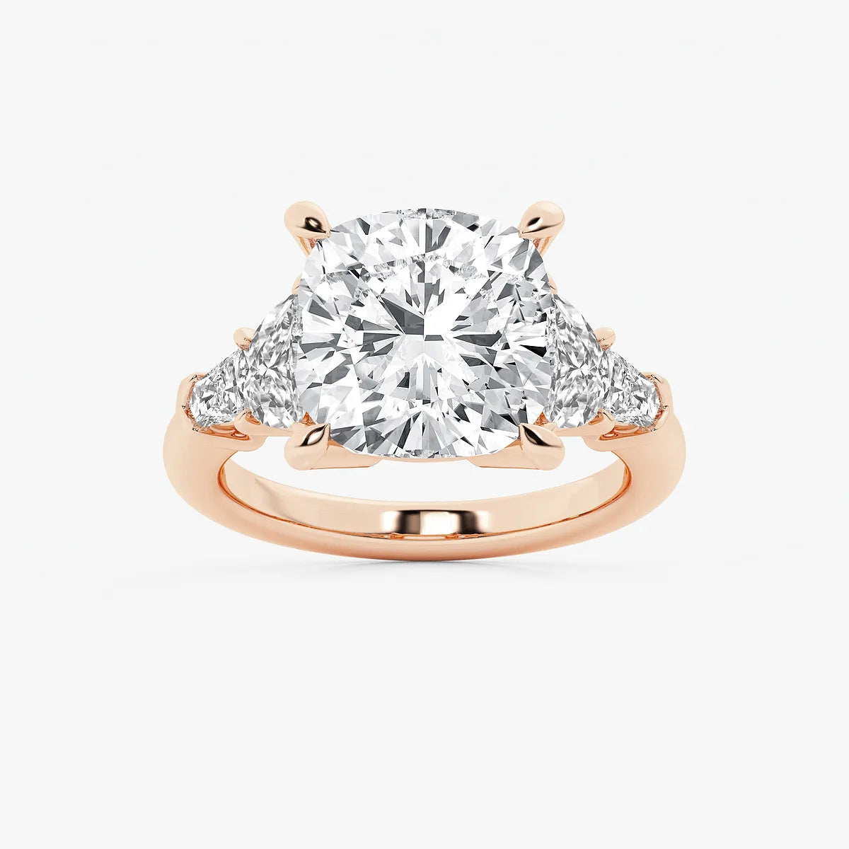 Cushion Lab Grown Diamond Side Stone Engagement Ring with Half-Moon & Baguette Accents
