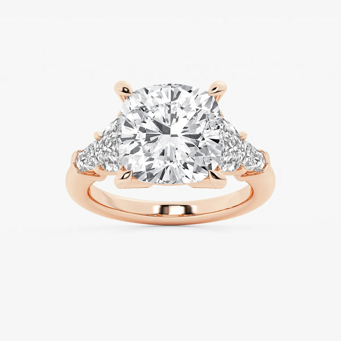 Cushion Lab Grown Diamond Side Stone Engagement Ring with Half-Moon & Baguette Accents