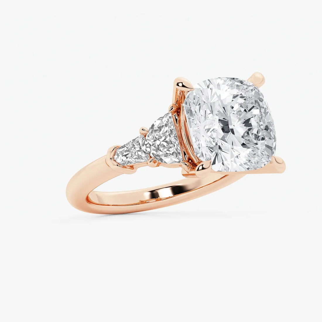 Cushion Lab Grown Diamond Side Stone Engagement Ring with Half-Moon & Baguette Accents