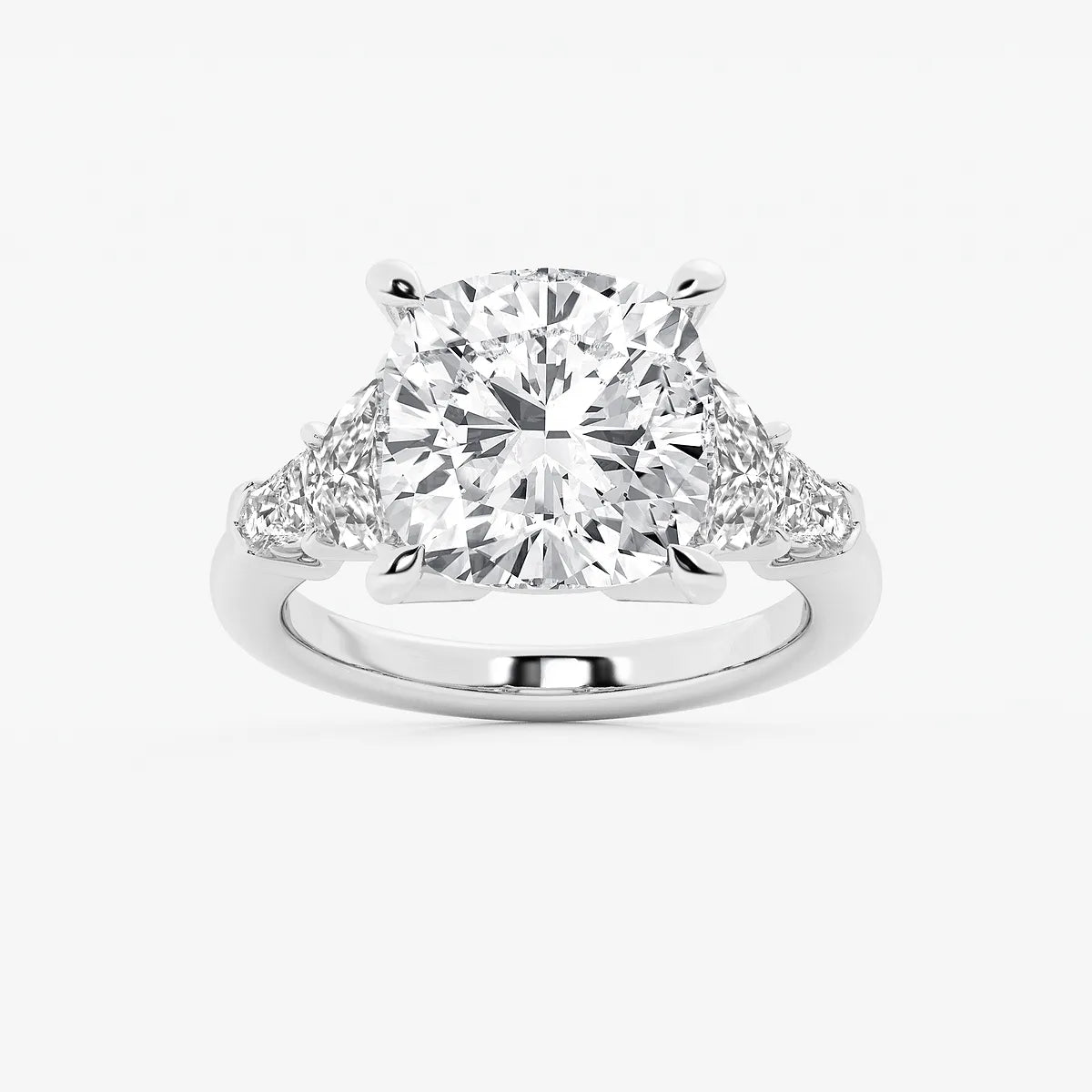 Cushion Lab Grown Diamond Side Stone Engagement Ring with Half-Moon & Baguette Accents