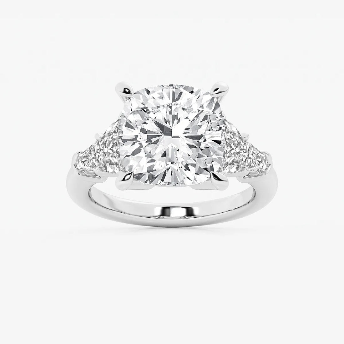 Cushion Lab Grown Diamond Side Stone Engagement Ring with Half-Moon & Baguette Accents
